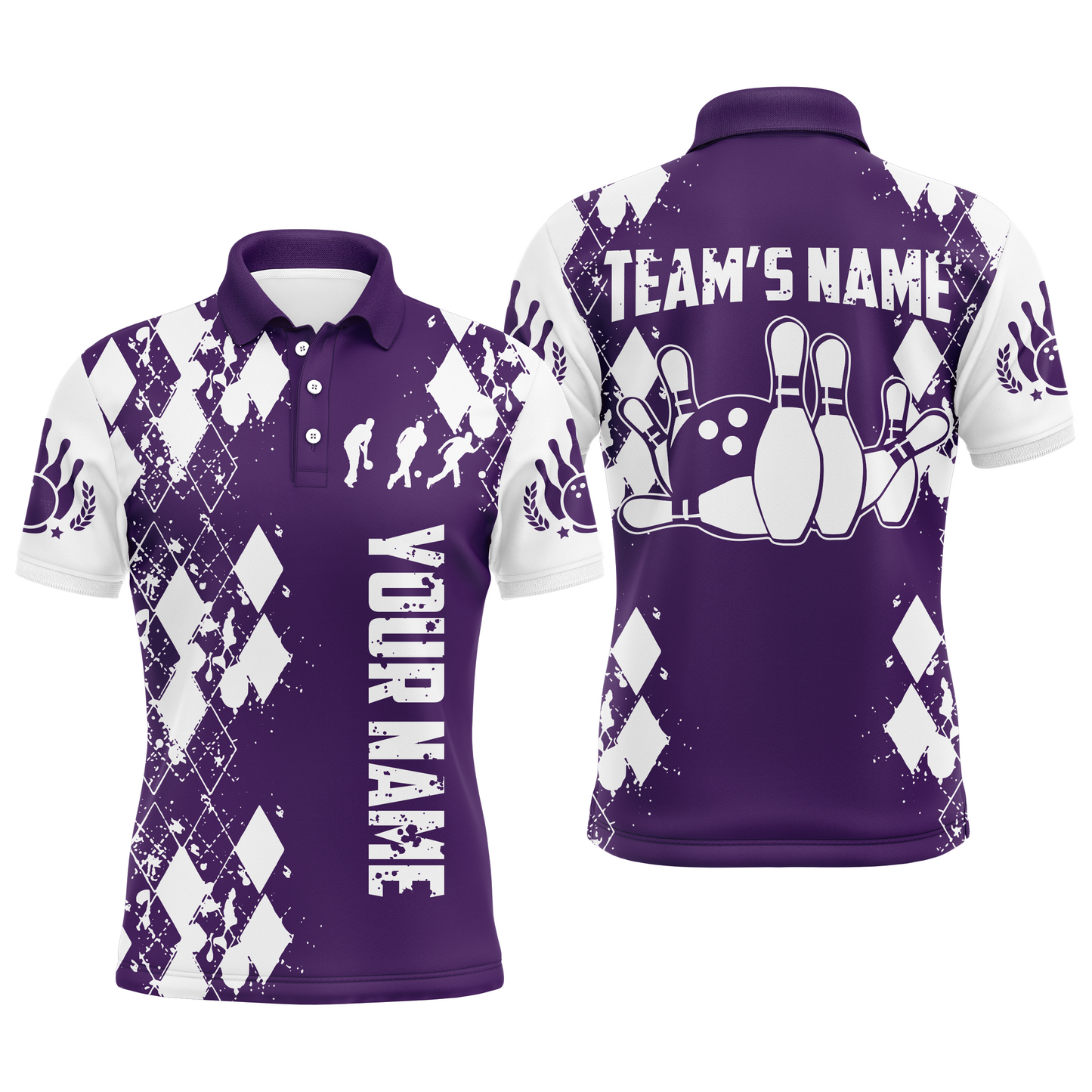 Purple White Bowling Shirt Unisex Custom Bowling Jersey Polo Bowling Shirt for Men QZT264