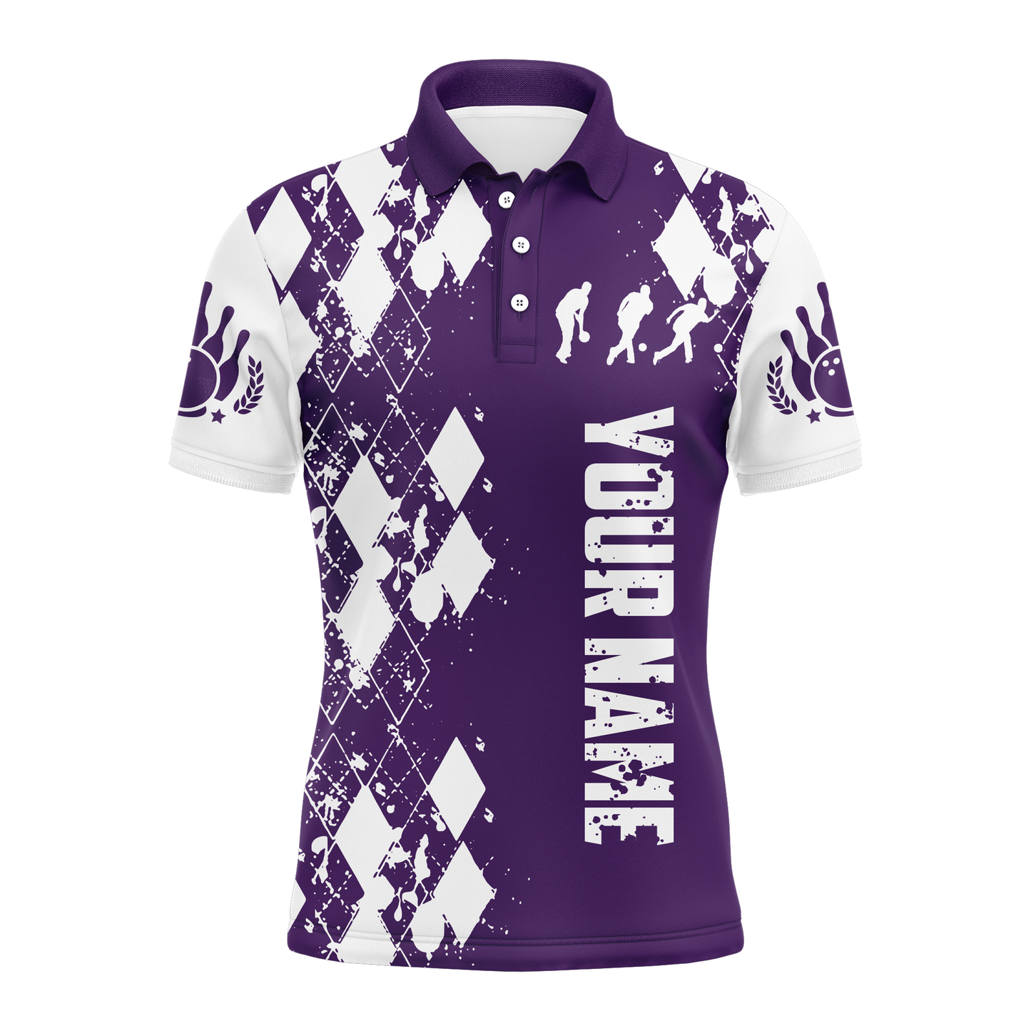 Purple White Bowling Shirt Unisex Custom Bowling Jersey Polo Bowling Shirt for Men QZT264