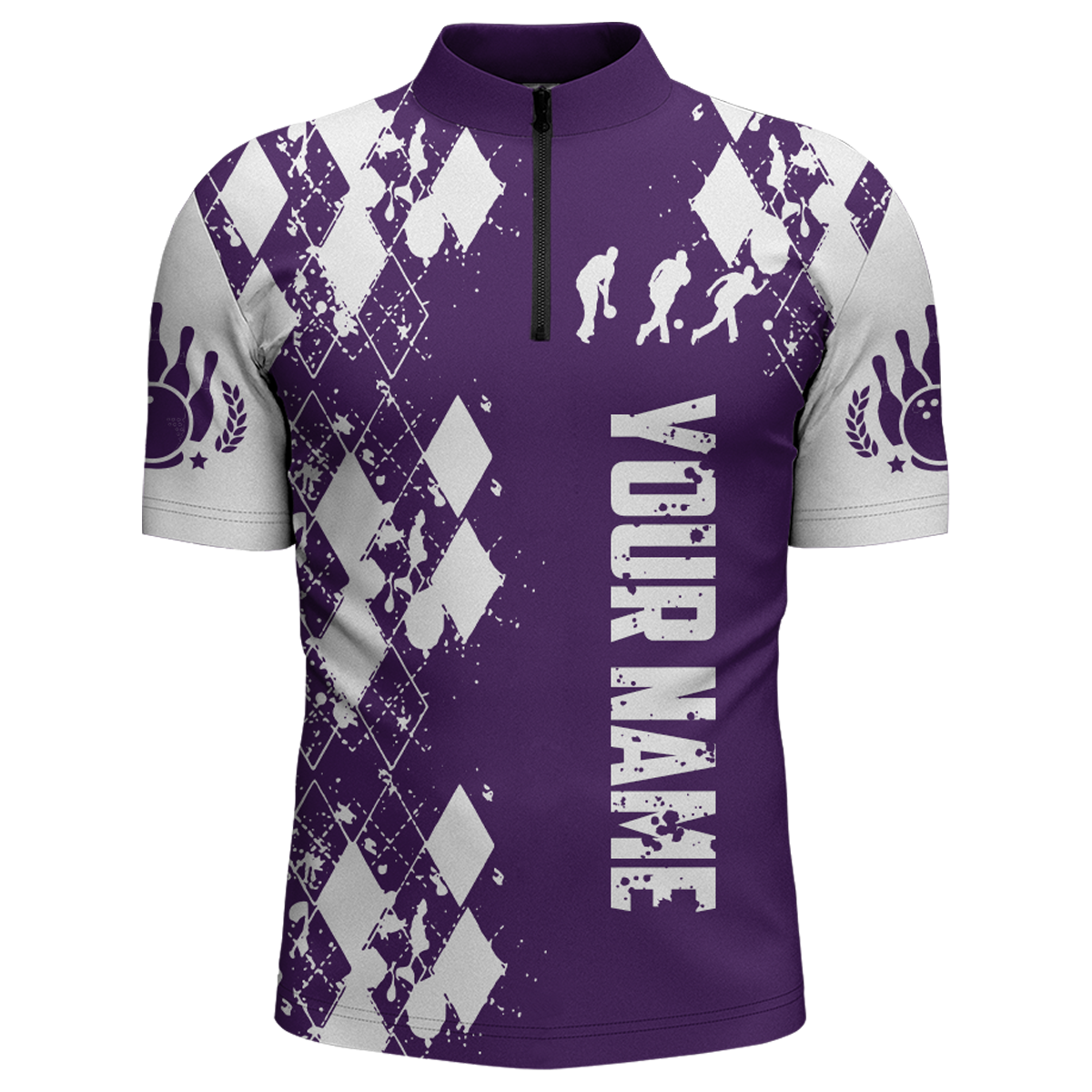 Purple White Bowling Shirt Unisex Custom Bowling Jersey Quarter-Zip Bowling Shirt for Men QZT264