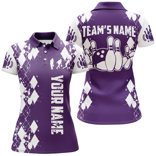 Purple White Bowling Shirt Unisex Custom Bowling Jersey Polo Bowling Shirt for Women QZT264