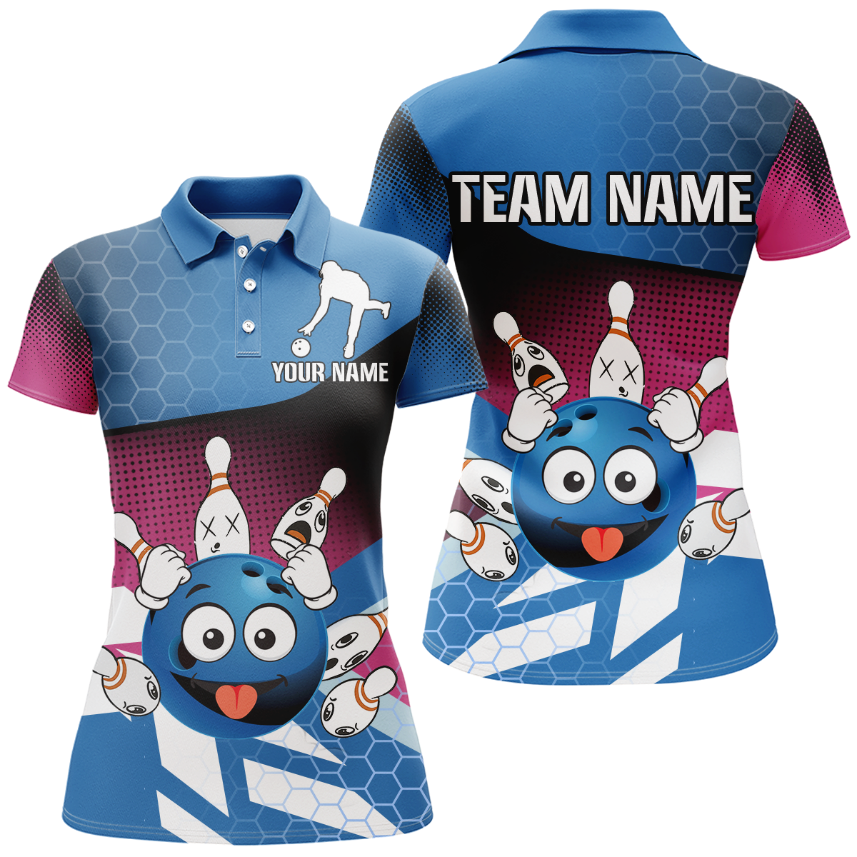 Pink Bowling Shirt Camo Funny Bowling Jersey for Women 1/4 Zip Shirt Bowling Team League QZT268