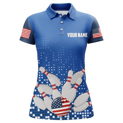 Navy Bowling Shirt Customized Polo Shirt for Women Bowling Team with Name QZT271