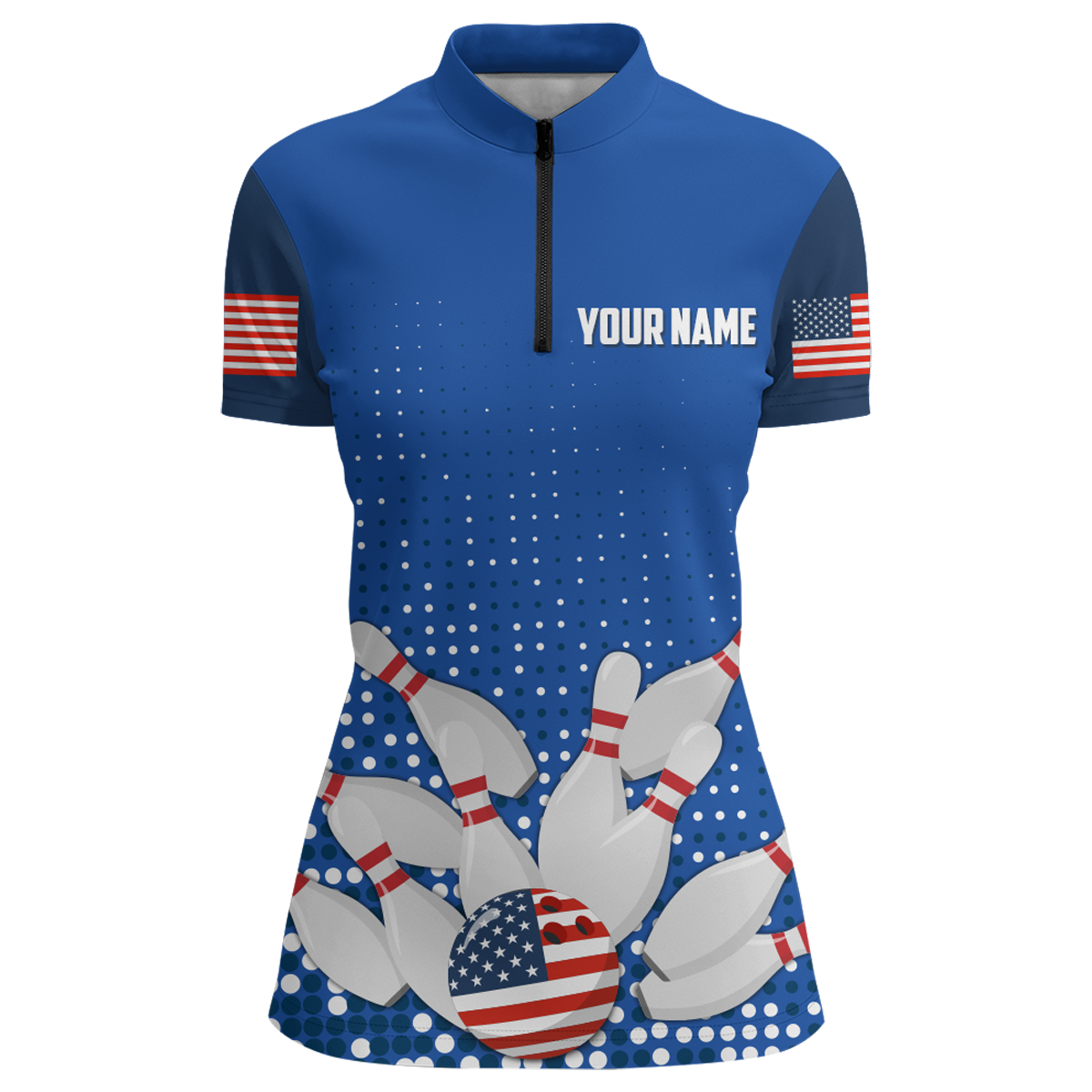 Navy Bowling Shirt Customized Quarter-Zip Shirt for Women Bowling Team with Name QZT271271