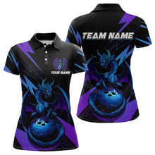 Load image into Gallery viewer, Teal And Purple Dragon Bowling Shirt Custom Name Bowling Jersey Team Bowling Polo Shirts QZT674