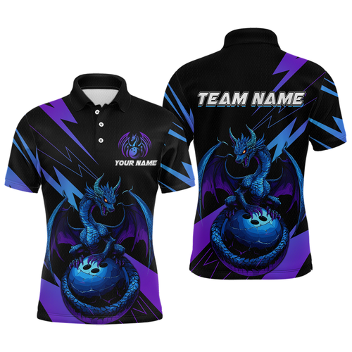Teal And Purple Dragon Bowling Shirt Custom Name Bowling Jersey Team Bowling Polo Shirts QZT674