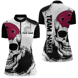 Skull Bowling Shirt for Women Custom Bowling Jersey Bowling 1/4 Zip Shirt Bowling Team League QZT293