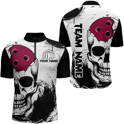 Skull Bowling Shirt for Men Custom Bowling Jersey Bowling 1/4 Zip Shirt Bowling Team League QZT293