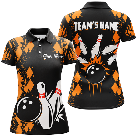 Orange Bowling Shirt Personalized Black Polo & 1/4 Zip Women Shirt Bowling Team League QZT430