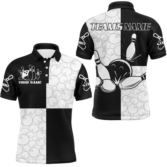 Black & White Bowling Shirt for Men Custom Bowling Team Jersey League Polo Shirt QZT101