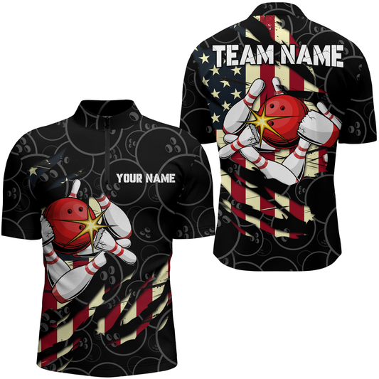 Personalized Bowling Shirts for Men Quarter Zip Bowling Jersey American QZT438