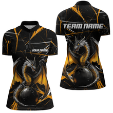 Load image into Gallery viewer, Black &amp; Gold Dragon Bowling Shirt Custom Quarter-Zip Bowling Jersey for Men Women QZT682
