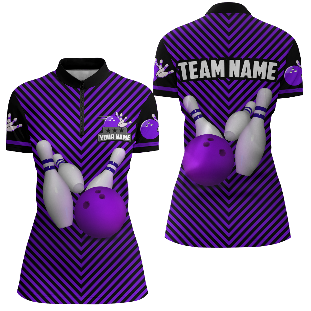 Personalized Bowling Shirt for Women Quarter-Zip Bowling Jersey Bowling Team League QZT239