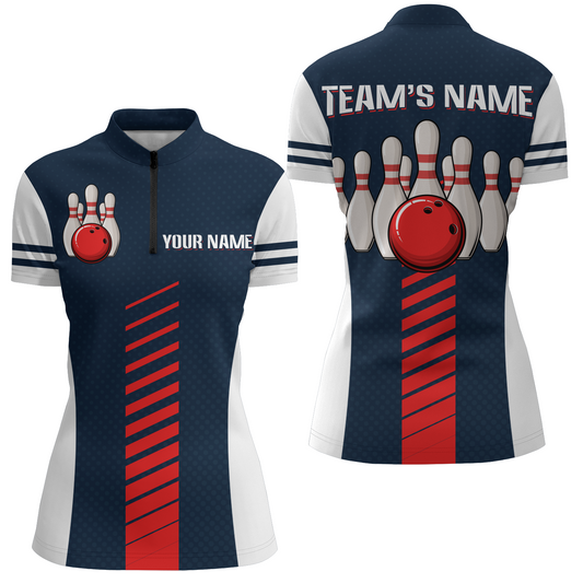 Custom Bowling Shirt for Women Personalized Bowling Jersey Bowling Team League Quarter-Zip Shirt QZT67-2