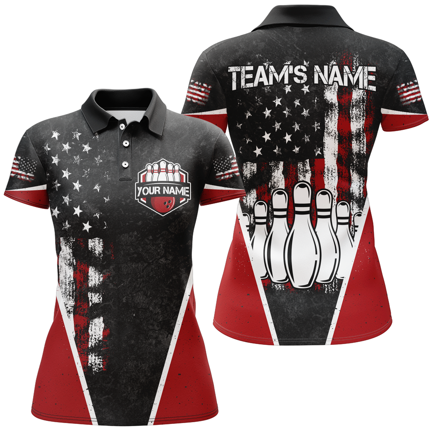 American Bowling Polo Shirt for Women Custom Bowling Team Jersey Bowling Shirt QZT37
