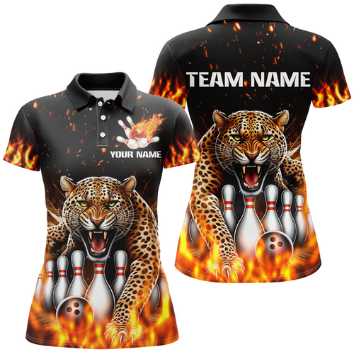 Custom Bowling Shirts Cheetah Bowling Polo Flames Bowling Shirt for Women QZT452