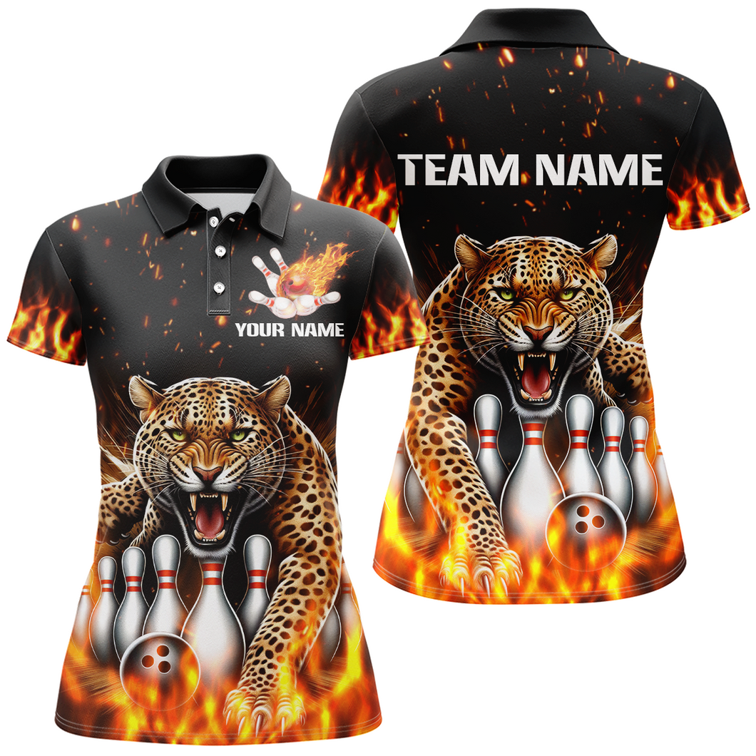 Custom Bowling Shirts Cheetah Bowling Polo Flames Bowling Shirt for Women QZT452