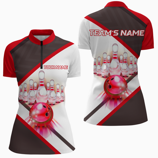Custom Bowling Shirt for Women, Personalized Bowling Jersey, Women's Bowling Quarter-Zip Shirt QZT41