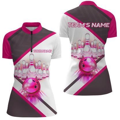 Custom Bowling Shirt for Women, Personalized Bowling Jersey, Women's Bowling Quarter-Zip Shirt QZT41