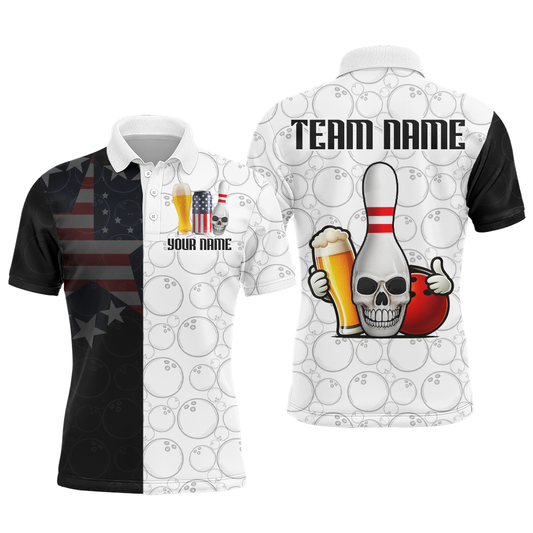 Custom Beer US Bowling Shirts for Men Skull Polo Bowling Team League QZT453