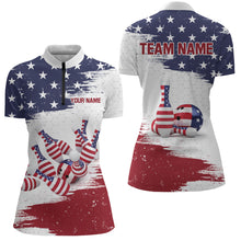 Load image into Gallery viewer, American Flag Bowling Quarter-Zip Shirt Custom Bowling Jersey for Women Bowling Team League QZT52