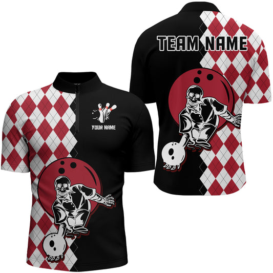 Custom Bowling Shirt for Men Skull Bowling Jersey Bowling Team League Quarter-Zip Shirt QZT34
