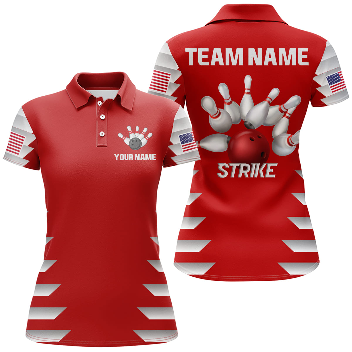 American Bowling Polo Shirt for Women Custom Bowling Team Jersey Bowling Shirt QZT36
