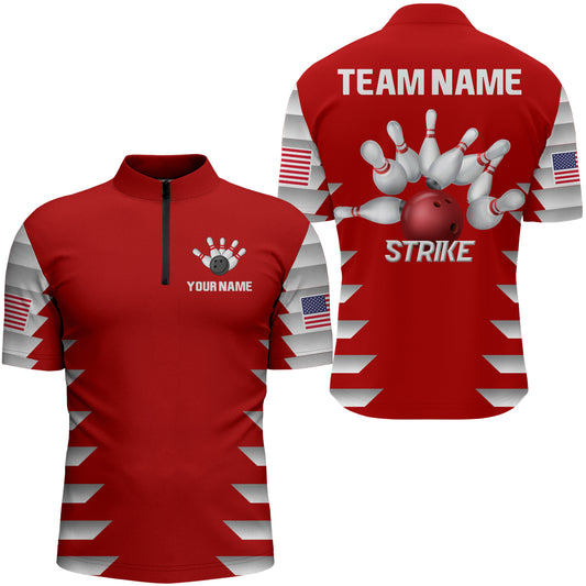 American Bowling Quarter-Zip Shirt for Men Custom Bowling Team Jersey Bowling Shirt QZT36