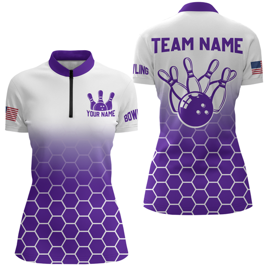 Custom Bowling Shirt for Women Bowling Jersey Bowling Team League Quarter-Zip Shirt QZT73-5