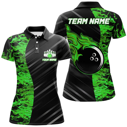 Green Flames Bowling Jersey Men Women Custom Bowling Polo Shirt For Team BDT487