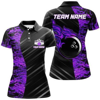 Purple Flames Bowling Jersey Men Women Custom Bowling Polo Shirt For Team BDT487
