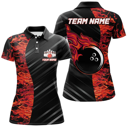 Red Flames Bowling Jersey Men Women Custom Bowling Polo Shirt For Team BDT487