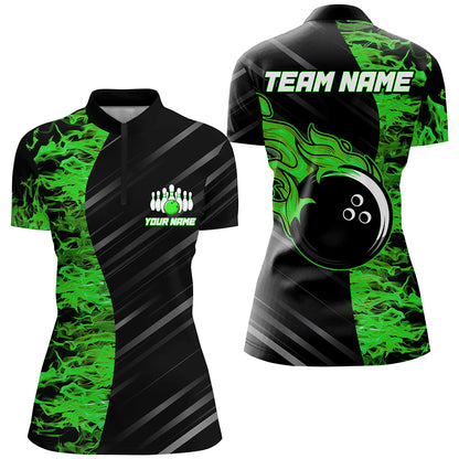 Green Flames Bowling Jersey Men Women Custom 1/4 Bowling Shirt For Team BDT487