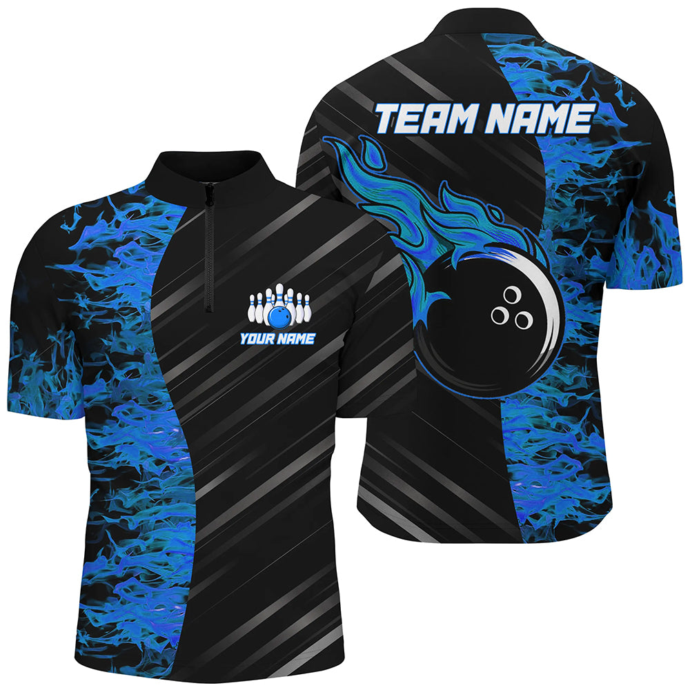 Blue Flames Bowling Jersey Men Women Custom Bowling Polo Shirt For Team BDT487