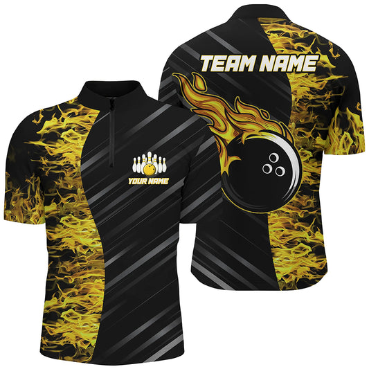 Yellow Flames Bowling Jersey Men Women Custom 1/4 Bowling  Shirt For Team BDT487