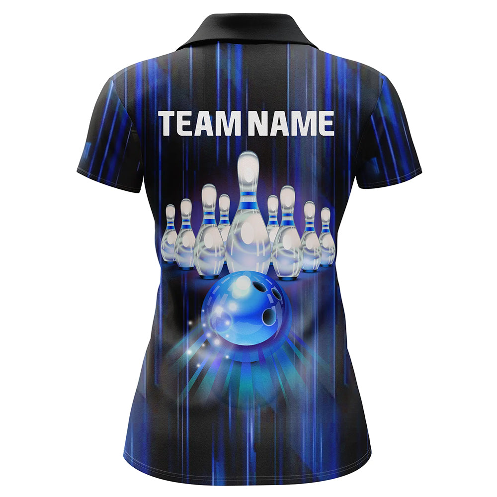 Custom Bowling Shirt For Women Blue 3D Bowling Jersey Team League Personalized Bowling Polo Shirt BDT308