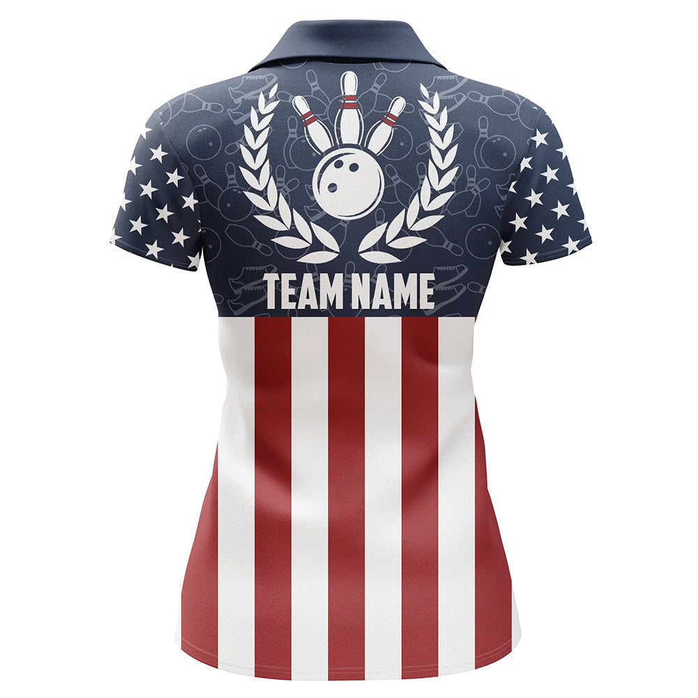 American Flag Bowling Polo Shirt For Women Custom Bowling Shirt Team League Bowling Jersey BDT311