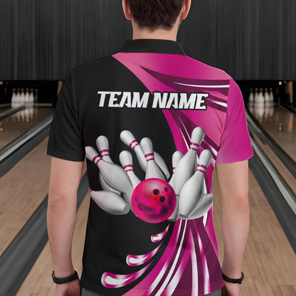Personalized Pink Bowling Team Jersey For Men & Women Custom Bowling Polo Shirt BDT457