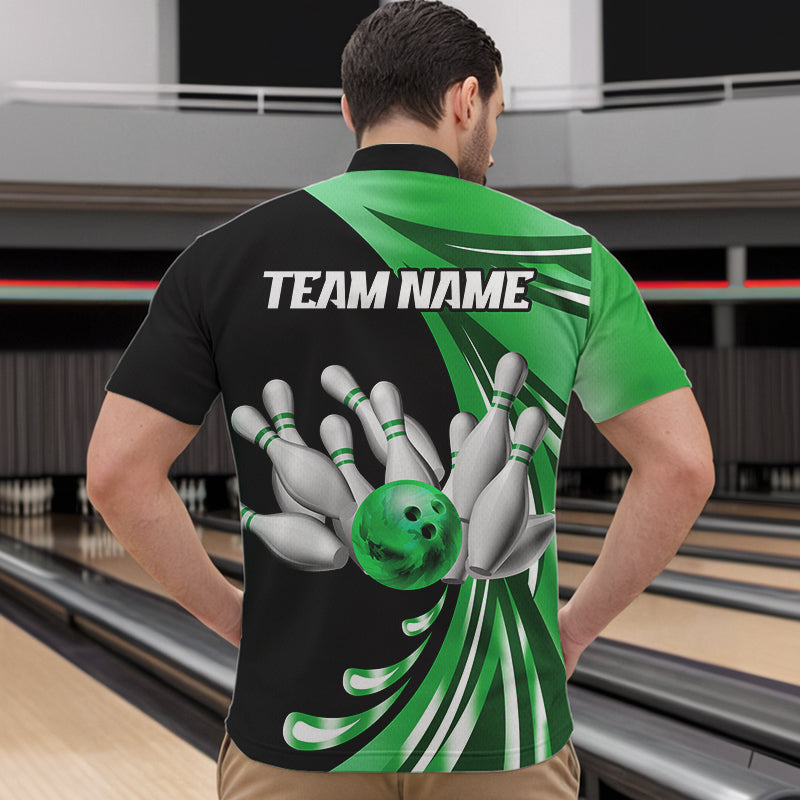 Personalized Green Bowling Team Jersey For Men & Women Custom Quarter Zip Bowling Shirt BDT457
