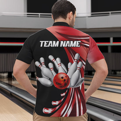 Personalized Red Bowling Team Jersey For Men & Women Custom Quarter Zip Bowling Shirt BDT457