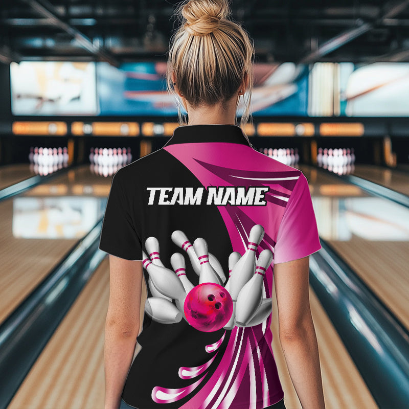 Personalized Pink Bowling Team Jersey For Men & Women Custom Bowling Polo Shirt BDT457
