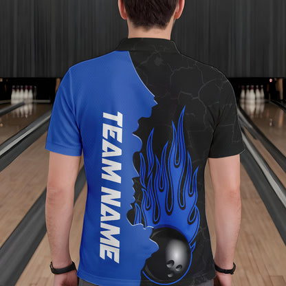 Blue Flame Bowling Polo Shirts Men & Women Custom Bowling Team League Jerseys BDT471