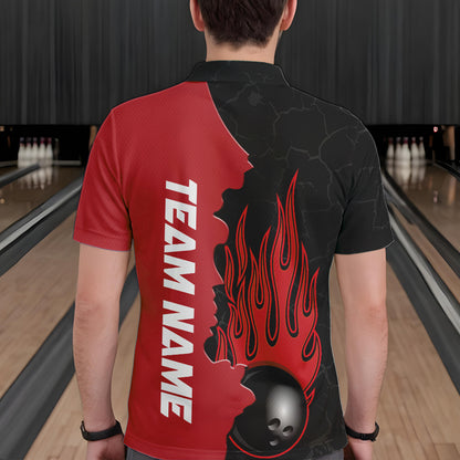 Red Flame Bowling Polo Shirt Men & Women Custom Bowling Team League Jerseys BDT471