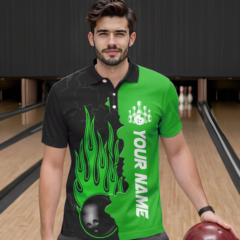 Green Flame Bowling Polo Shirts Men & Women Custom Bowling Team League Jerseys BDT471