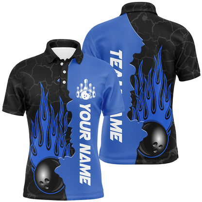 Blue Flame Bowling Polo Shirts Men & Women Custom Bowling Team League Jerseys BDT471