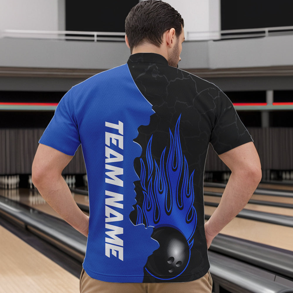 Blue Flame Bowling Quarter Zip Shirts Men & Women Custom Bowling Team League Jerseys BDT471
