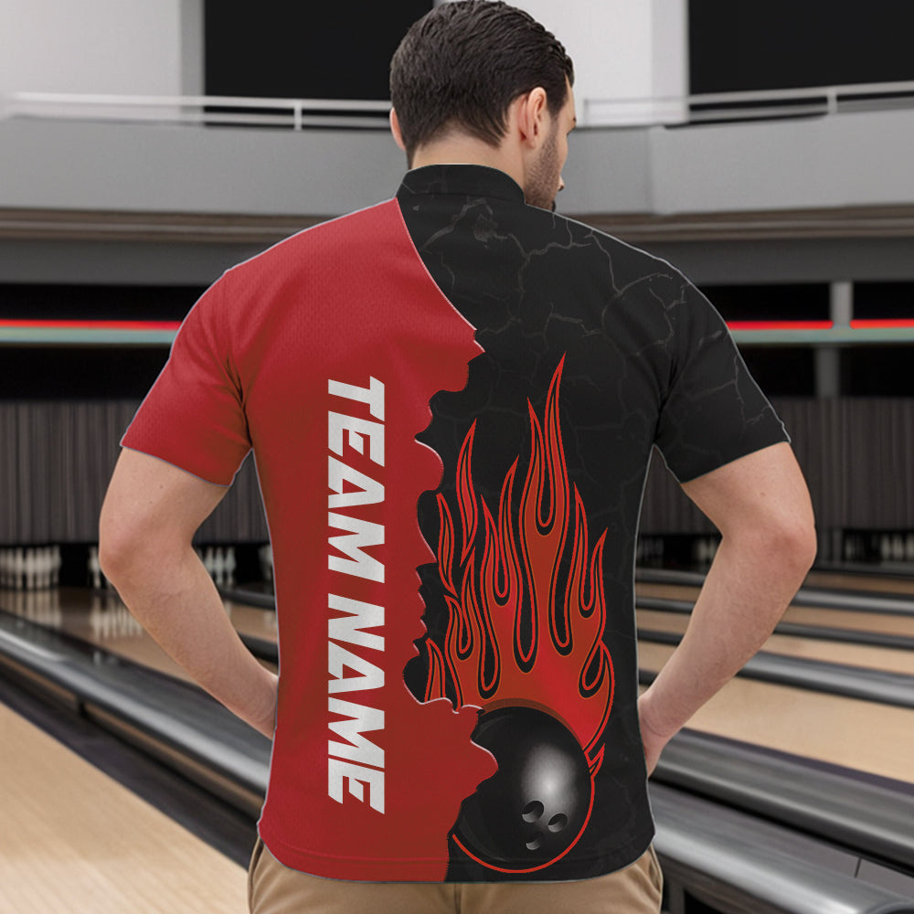 Red Flame Bowling Quarter Zip Shirt Men & Women Custom Bowling Team League Jerseys BDT471