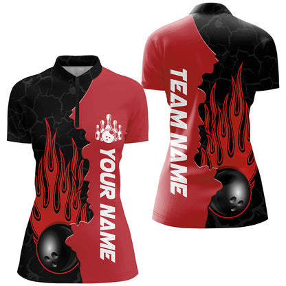 Red Flame Bowling Quarter Zip Shirt Men & Women Custom Bowling Team League Jerseys BDT471