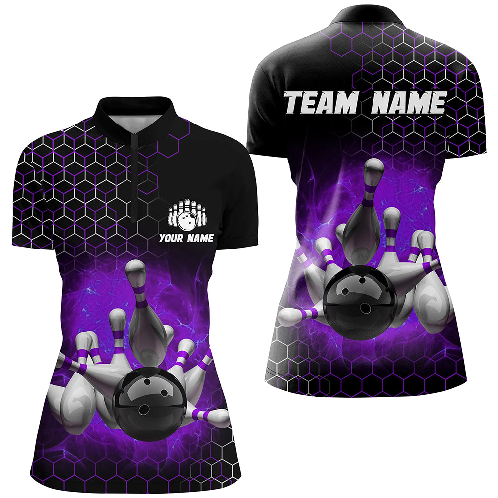 Personalized Purple Bowling Jersey Men and Women Custom Bowling Quarter-Zip Shirt Team BDT490