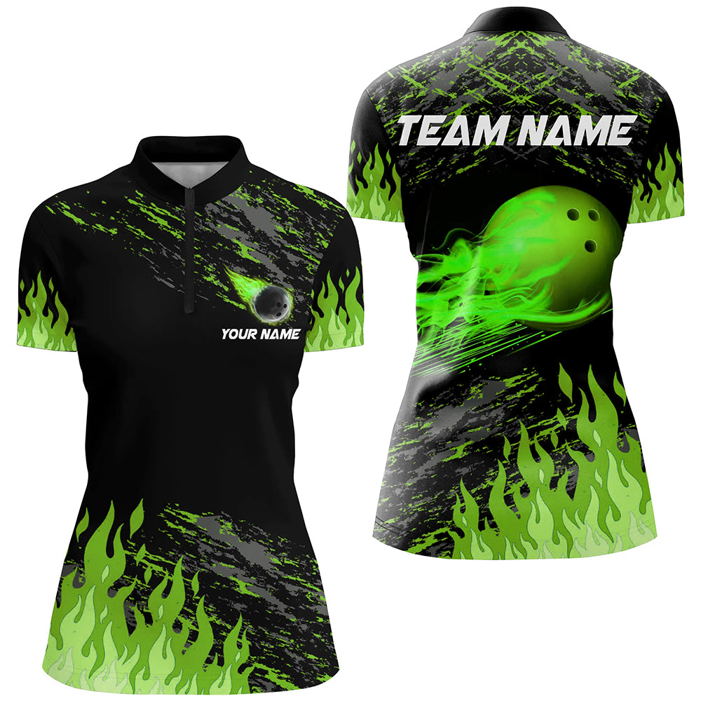 Green Flame Bowling Shirts Men And Women Custom Bowling Team Jersey Unisex Uniform Bowlers BDT523