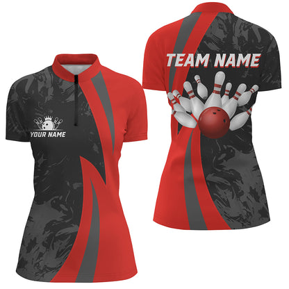 Custom Bowling Shirt Men Women Red Camo Bowling Team Jersey 1/4 Zip Bowling Shirts Unisex BDT592